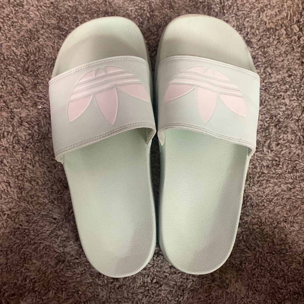 Mint green Adidas Slides